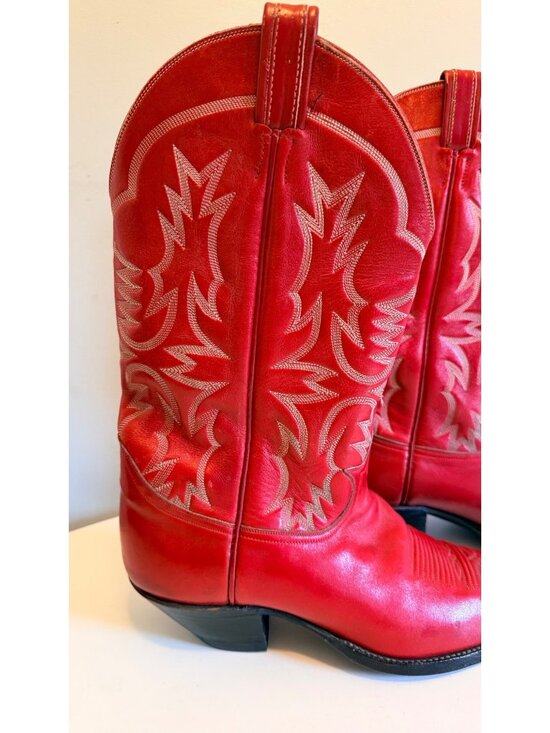 Vintage Tony Lama Red Leather Cowboy Boots Men\'s Size 10 D Black Label USA main image 15